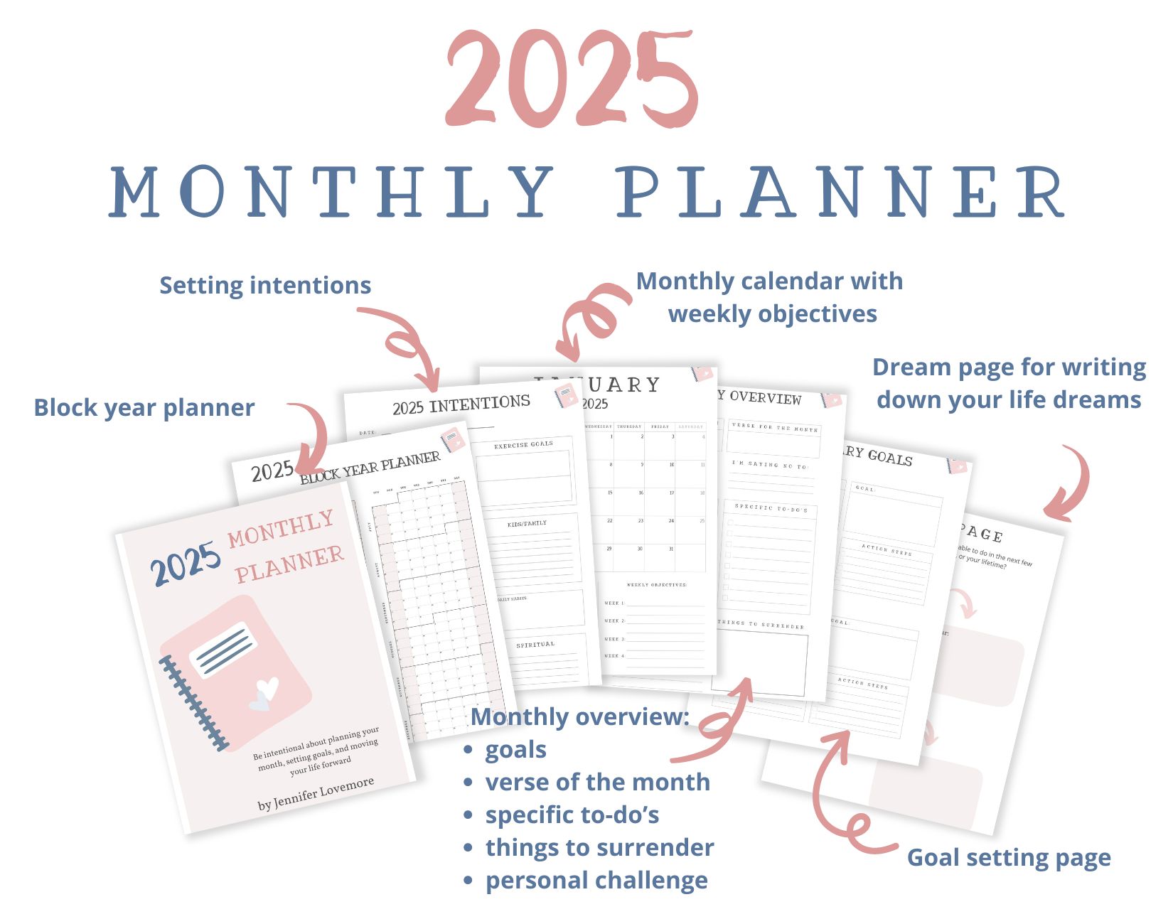 mockup of 2025 monthly goal planner